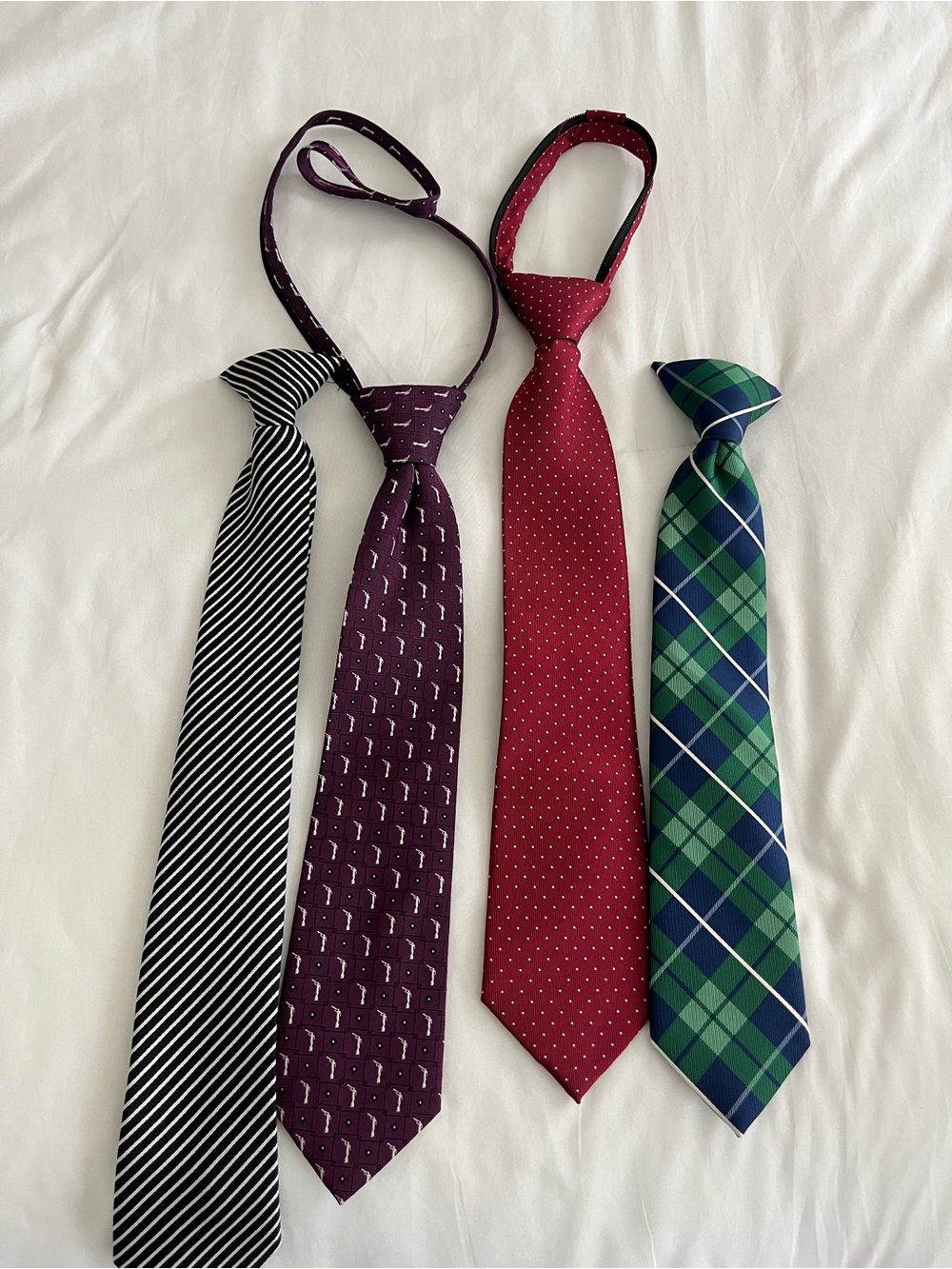 Boy Necktie Set - Black Stripe, Burgundy Geo, Red Dot, Green Plaid